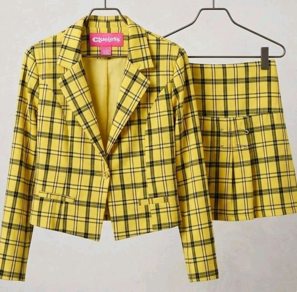 Anime Clueless Cher Horowitz Yellow Plaid Skirt Suit Schoolgirl Uniform Costume